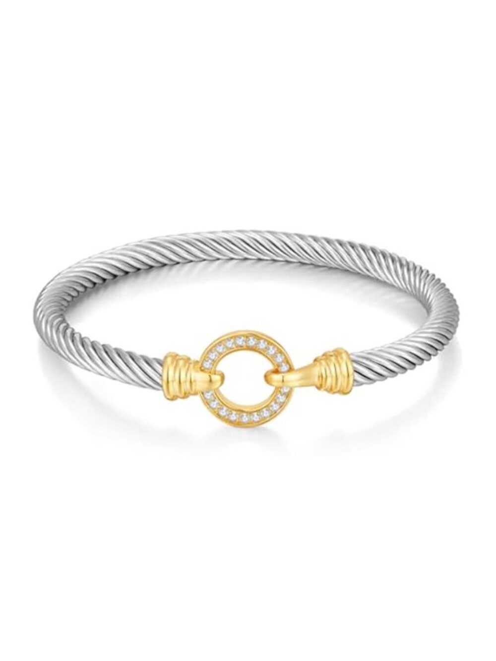 Two Tone Twisted Cable Cuff Bracelet Gold Silver Bangle for Women
